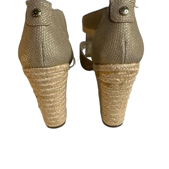 Michael Kors Damita Tan Sand Canvas Zip Wedge Espadrille Platform Sandal Sz 8.5 - Picture 4 of 9